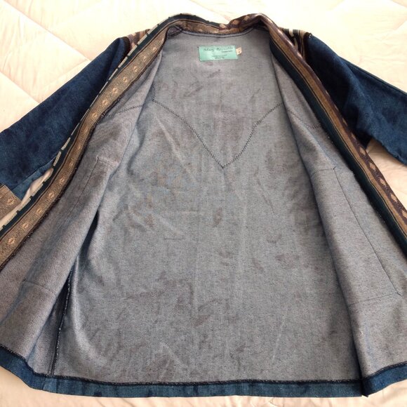 MARY REYNOLDS DESIGN Jacket M/L Blue Textured Denim Western Open Duster Tassel - Picture 11 of 15